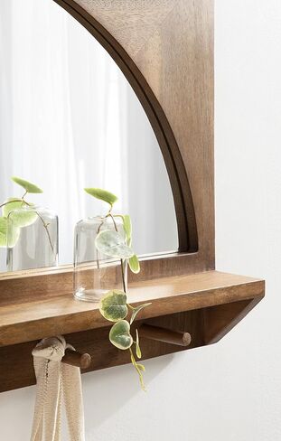مرآة حانة كيت آند لوريل أندوفر مع خطافات معطف، 20 × 30، خشب طبيعي، مرآة حائط خشبية مزخرفة مع ثلاثة أوتاد معلقة ورف عرض صغير in Kuwait