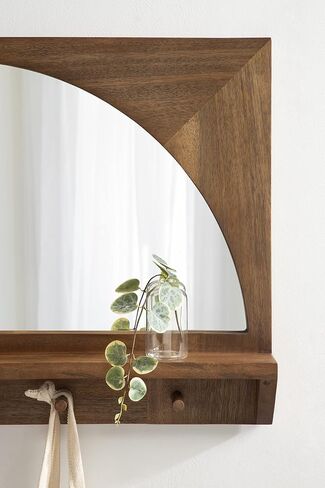 مرآة حانة كيت آند لوريل أندوفر مع خطافات معطف، 20 × 30، خشب طبيعي، مرآة حائط خشبية مزخرفة مع ثلاثة أوتاد معلقة ورف عرض صغير in Kuwait