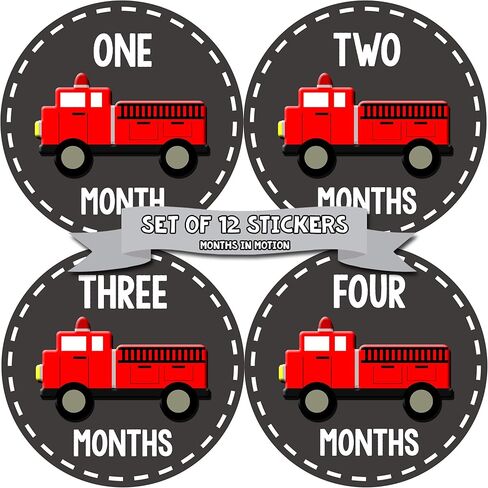 Baby Month Stickers for Boy - Monthly Milestone Sticker for Boy - 12 Monthly Milestone Stickers - Baby Monthly Stickers for Infant First Year - Fire Engine Truck in Kuwait