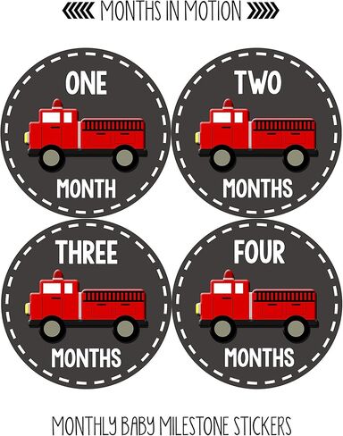 Baby Month Stickers for Boy - Monthly Milestone Sticker for Boy - 12 Monthly Milestone Stickers - Baby Monthly Stickers for Infant First Year - Fire Engine Truck in Kuwait
