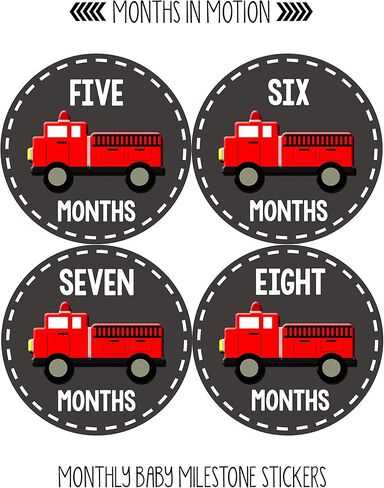 Baby Month Stickers for Boy - Monthly Milestone Sticker for Boy - 12 Monthly Milestone Stickers - Baby Monthly Stickers for Infant First Year - Fire Engine Truck in Kuwait