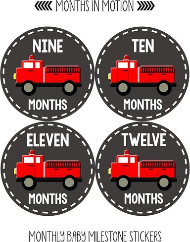 Baby Month Stickers for Boy - Monthly Milestone Sticker for Boy - 12 Monthly Milestone Stickers - Baby Monthly Stickers for Infant First Year - Fire Engine Truck in Kuwait
