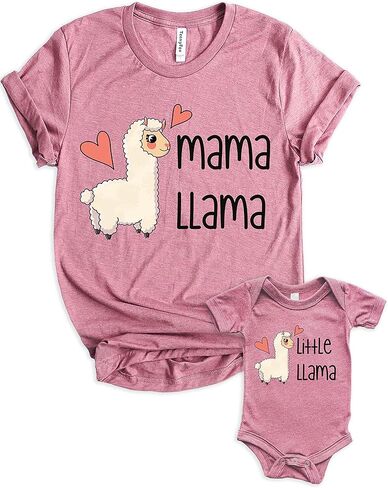 Teeny Fox Mama Llama Little Lama Mother Daughter Matching Outfits Mom and Me Cute Family Shirts in Kuwait