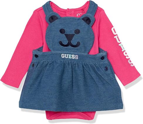 GUESS baby-girls Baby Girl Organic Interlock Bodysuit and Knit Denim Bear Skirtall 2 Piece Set in Saudi Arabia