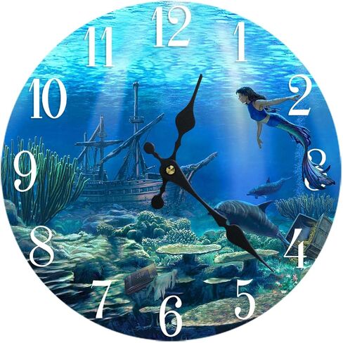 ساعة حائط زجاجية على شكل حورية البحر جديدة 13"X 13" لديكور المنزل على الشاطئ البحري البحري البحري in Kuwait