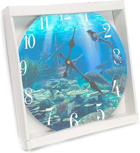 ساعة حائط زجاجية على شكل حورية البحر جديدة 13"X 13" لديكور المنزل على الشاطئ البحري البحري البحري in Kuwait
