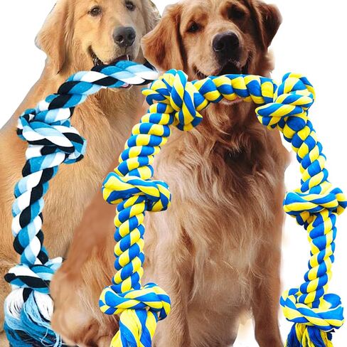 Fejapa 6 Knot 2 Pack 3.6 Feet Large Dog Chew Rope Toy for Aggressive Chewer Power Chewer Heavy Duty Tug of War Play Chewing Tugging Tough Knotted XL Long Rope Pulling Pitbull Large Breed Medium Dog in Saudi Arabia