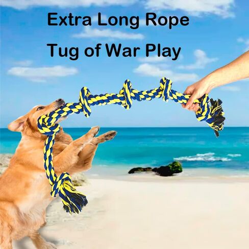Fejapa 6 Knot 2 Pack 3.6 Feet Large Dog Chew Rope Toy for Aggressive Chewer Power Chewer Heavy Duty Tug of War Play Chewing Tugging Tough Knotted XL Long Rope Pulling Pitbull Large Breed Medium Dog in Saudi Arabia