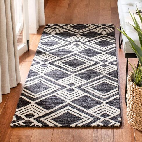 Safavieh Micro-Loop Collection MLP154H Handmade Moroccan Tribal Premium Wool Area Rug, 8' x 10', Charcoal/Ivory in Saudi Arabia