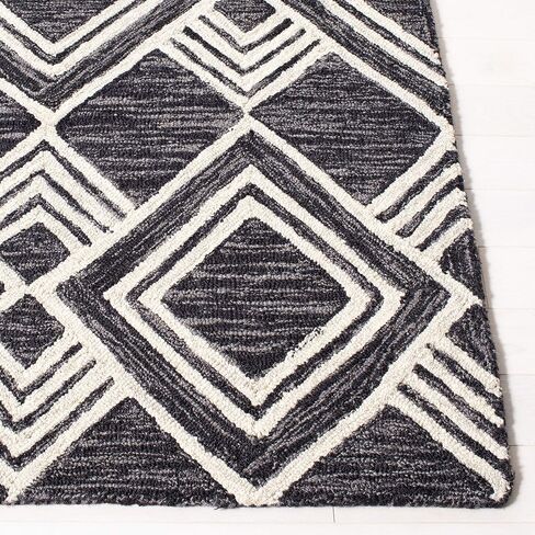 Safavieh Micro-Loop Collection MLP154H Handmade Moroccan Tribal Premium Wool Area Rug, 8' x 10', Charcoal/Ivory in Saudi Arabia