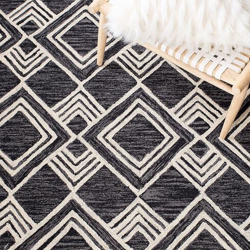 Safavieh Micro-Loop Collection MLP154H Handmade Moroccan Tribal Premium Wool Area Rug, 8' x 10', Charcoal/Ivory in Saudi Arabia