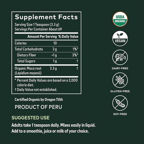 Gaia Herbs Maca Powder - Natural Energy Supplement - Supports and Maintains Healthy Energy and Stamina - Made with USDA Certified Organic Maca Root (Lepidium meyenii) - 16 Oz (138-Day Supply) in Saudi Arabia