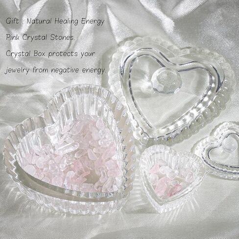 زين بليس صندوق مجوهرات على شكل قلب من الزجاج الكريستالي مع غطاء، صندوق على شكل قلب بتصميم منقوش رائع، صناديق حلي لطيفة مثالية لتخزين الاقراط والقلائد والخواتم وترتر الاظافر والحلوى in Kuwait