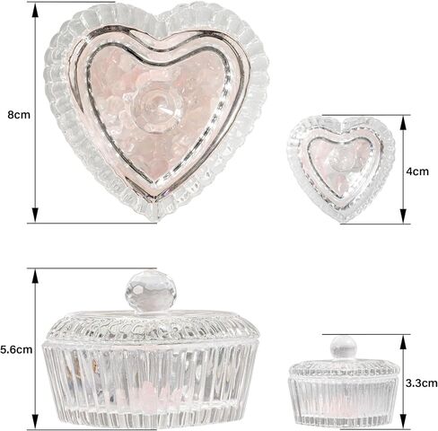 زين بليس صندوق مجوهرات على شكل قلب من الزجاج الكريستالي مع غطاء، صندوق على شكل قلب بتصميم منقوش رائع، صناديق حلي لطيفة مثالية لتخزين الاقراط والقلائد والخواتم وترتر الاظافر والحلوى in Kuwait