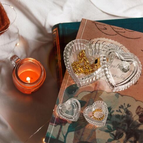 زين بليس صندوق مجوهرات على شكل قلب من الزجاج الكريستالي مع غطاء، صندوق على شكل قلب بتصميم منقوش رائع، صناديق حلي لطيفة مثالية لتخزين الاقراط والقلائد والخواتم وترتر الاظافر والحلوى in Kuwait