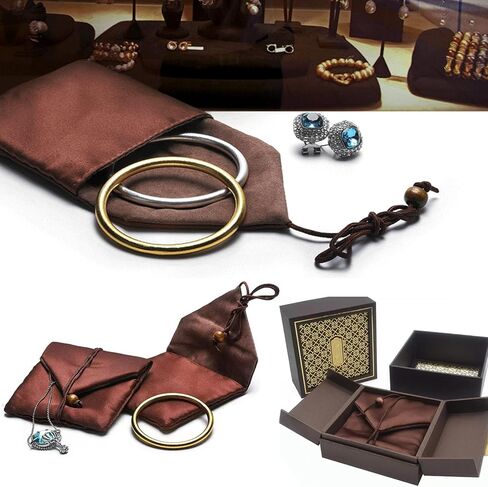 اكياس تخزين مجوهرات مخملية من اسجبا للاكسسوارات الصغيرة، شنط مجمعة مع خرز بوذي مخملي ناعم للاساور الحلقية والاساور والقلائد والاقراط، شنط هدايا (بني) in Kuwait