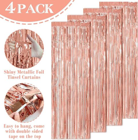meezy 4pack 3.2ft × 8.2ft الوردي احباط هامش الستائر خلفية معدنية احباط بهرج اللافتات مع بالونات الوردي لعازبة الطفل دش الزفاف عيد ميلاد الزفاف دش حزب الزينة in Kuwait