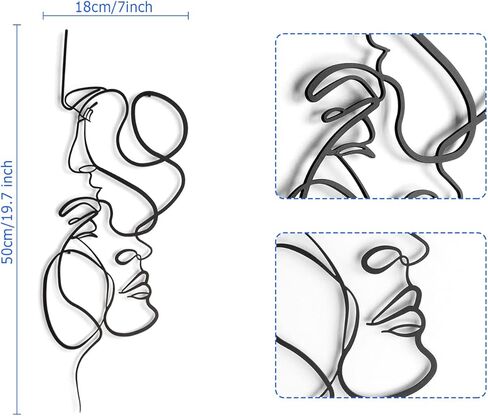 Pinetree Art فن جدار معدني لغرفة النوم تصميم بسيط منحوتات جدارية لمحبي التقبيل خط عمل فني ديكور منزلي لغرفة المعيشة والحمام (أسود، 7 بوصة × 20 بوصة) in Kuwait