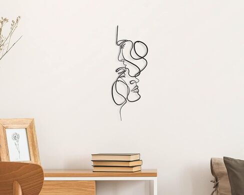 Pinetree Art فن جدار معدني لغرفة النوم تصميم بسيط منحوتات جدارية لمحبي التقبيل خط عمل فني ديكور منزلي لغرفة المعيشة والحمام (أسود، 7 بوصة × 20 بوصة) in Kuwait