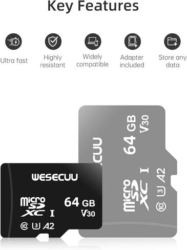 WESECUU 64GB microSDXC UHS-I Memory Card - Read Speed up to 80 MB/s, Full HD & 4K UHD, UHS-I,Expanded Storage for Camera, Laptop, Phone in Kuwait