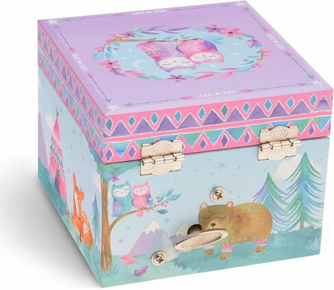 صندوق المجوهرات الموسيقية من Jewelkeeper مع البوم الدوار، حزمة تصميم الغابات مع صندوق المجوهرات الموسيقية مع وحيد القرن الدوار، 4.25 × 4.75 × 3.5 بوصة، تصميم قوس قزح ونجوم لامع in Kuwait