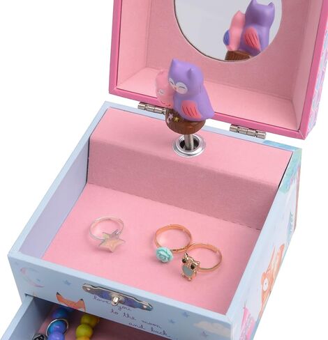 صندوق المجوهرات الموسيقية من Jewelkeeper مع البوم الدوار، حزمة تصميم الغابات مع صندوق المجوهرات الموسيقية مع وحيد القرن الدوار، 4.25 × 4.75 × 3.5 بوصة، تصميم قوس قزح ونجوم لامع in Kuwait