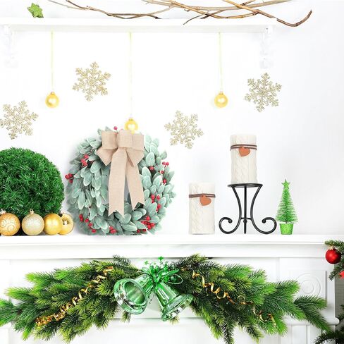 اكاليل زينة الكريسماس من كرافت ساتان، 19 انش، اكاليل اذن الحملان المتدفقة لجميع المواسم مع فيونكات توت على الباب، اكليل زهور الكريسماس الاصطناعي للمنزل الريفي في الهواء الطلق في الشتاء ديكور المنزل in Kuwait