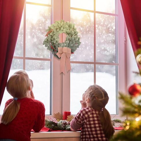 اكاليل زينة الكريسماس من كرافت ساتان، 19 انش، اكاليل اذن الحملان المتدفقة لجميع المواسم مع فيونكات توت على الباب، اكليل زهور الكريسماس الاصطناعي للمنزل الريفي في الهواء الطلق في الشتاء ديكور المنزل in Kuwait