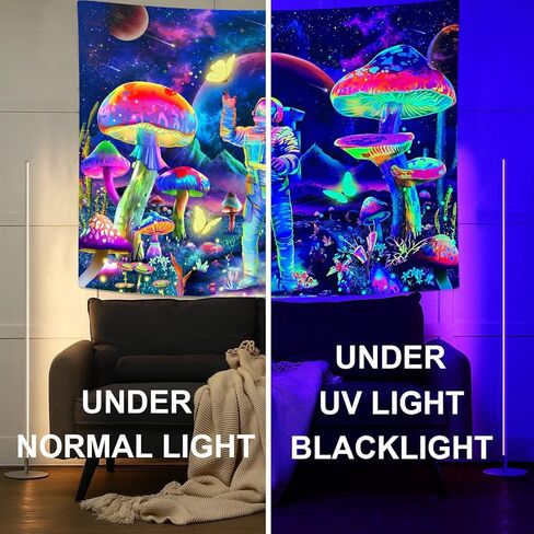YEXIT Blacklight رائد الفضاء نسيج الفطر، الأشعة فوق البنفسجية رد الفعل المجرة الفضاء النباتات فراشة المناظر الطبيعية المفروشات لغرفة النوم 44 × 60 بوصة in Kuwait