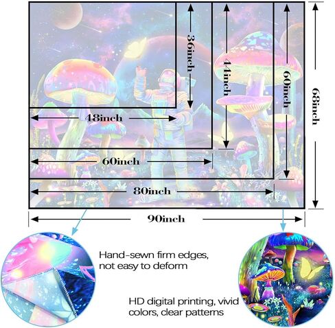 YEXIT Blacklight رائد الفضاء نسيج الفطر، الأشعة فوق البنفسجية رد الفعل المجرة الفضاء النباتات فراشة المناظر الطبيعية المفروشات لغرفة النوم 44 × 60 بوصة in Kuwait