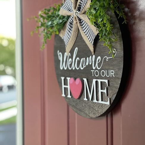 Wooden Rustic, Modern Farmhouse Interchangeable Welcome Home Door Sign, 12-inch Round, 20-pcs. Custom Seasonal Decorations for Holidays and Special Occasions in Kuwait