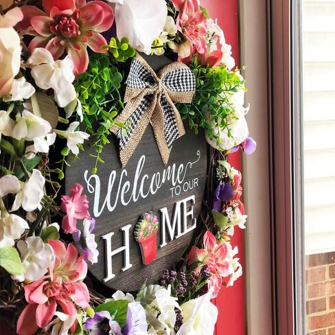 Wooden Rustic, Modern Farmhouse Interchangeable Welcome Home Door Sign, 12-inch Round, 20-pcs. Custom Seasonal Decorations for Holidays and Special Occasions in Kuwait