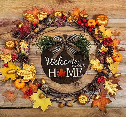 Wooden Rustic, Modern Farmhouse Interchangeable Welcome Home Door Sign, 12-inch Round, 20-pcs. Custom Seasonal Decorations for Holidays and Special Occasions in Kuwait