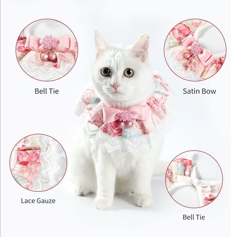 Pet Scarf Saliva Towel Cat Collar - Delicate and Cute Lace Dog Bandana, Pet Bib with Bow Collars, Dog Handkerchief Cat Lace Bibs for Small, Medium, Large Dogs and Cats (Small) in Saudi Arabia