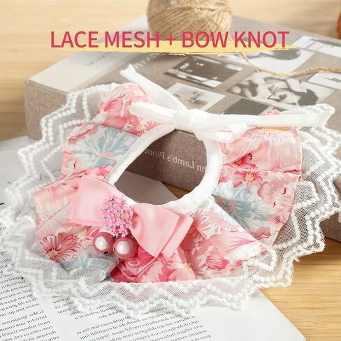 Pet Scarf Saliva Towel Cat Collar - Delicate and Cute Lace Dog Bandana, Pet Bib with Bow Collars, Dog Handkerchief Cat Lace Bibs for Small, Medium, Large Dogs and Cats (Small) in Saudi Arabia
