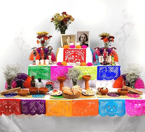 Dia de Los Muertos/Day of The Dead Altar Ofrenda - مجموعة: All You Need to Setup Your Traditional Dia de Muertos Ofrenda: جمجمة 4.5 بوصة ، بابيل بيكادو ، شموع ، بخور كوبال وأكثر من ذلك. in Saudi Arabia