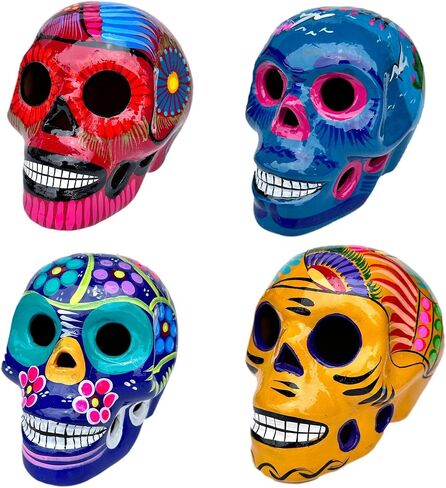 Dia de Los Muertos/Day of The Dead Altar Ofrenda - مجموعة: All You Need to Setup Your Traditional Dia de Muertos Ofrenda: جمجمة 4.5 بوصة ، بابيل بيكادو ، شموع ، بخور كوبال وأكثر من ذلك. in Saudi Arabia