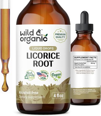 Wild & Organic Licorice Root Liquid Extract - Licorice Root Supplement for Respiratory Health & Digestion Support - Glycyrrhiza Glabra Tincture - Vegan, Alcohol Free Drops - 2 fl oz in Kuwait