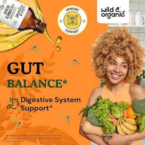 Wild & Organic Licorice Root Liquid Extract - Licorice Root Supplement for Respiratory Health & Digestion Support - Glycyrrhiza Glabra Tincture - Vegan, Alcohol Free Drops - 2 fl oz in Kuwait