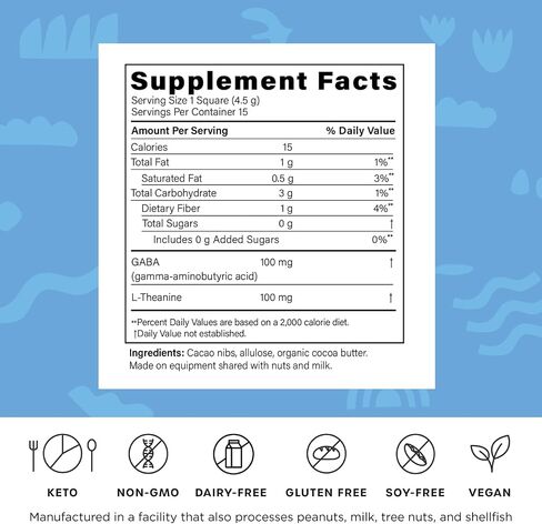 Fx Chocolate Exhale - Relaxing Chocolate Supplement to Support Calm + Stress Response - Sugar Free Cacao with 100mg GABA + 100mg L-Theanine - Keto Dark Chocolate - Vegan + Non-GMO (Box of 15) in Saudi Arabia