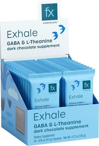 Fx Chocolate Exhale - Relaxing Chocolate Supplement to Support Calm + Stress Response - Sugar Free Cacao with 100mg GABA + 100mg L-Theanine - Keto Dark Chocolate - Vegan + Non-GMO (Box of 15) in Saudi Arabia