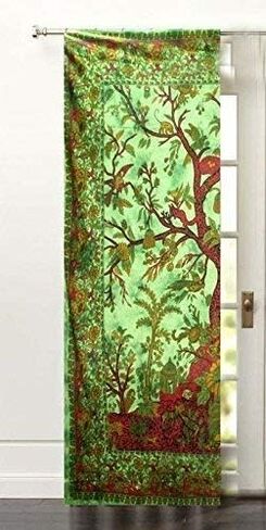 ماندالا الستار الجدار شنقا 82 × 27 بوصة نافذة غرفة السائق لوحات الستار زوج 82 طول مجموعة من 2، ستائر الهبي الهندية الطيور نسيج نافذة غطاء الباب الستار Hangin (أصفر) in Saudi Arabia