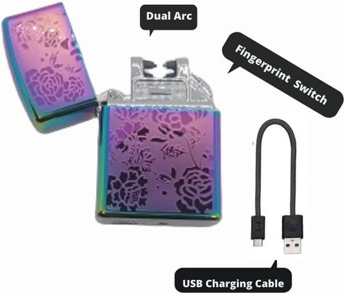 ولاعة كهربائية قابلة لإعادة الشحن عبر USB من KHA، ولاعة مقاومة للرياح مع مؤشر البطارية (زهرة قوس قزح) in Saudi Arabia