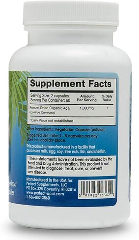 المكملات الغذائية المثالية - أكاي المثالي المزروع عضويًا - مكمل أكاي المجفف بالتجميد - 120 كبسولة نباتية in Kuwait