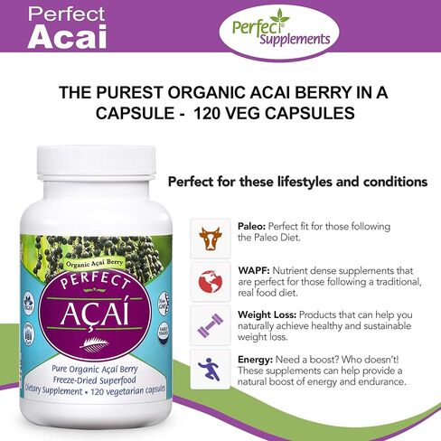 المكملات الغذائية المثالية - أكاي المثالي المزروع عضويًا - مكمل أكاي المجفف بالتجميد - 120 كبسولة نباتية in Kuwait