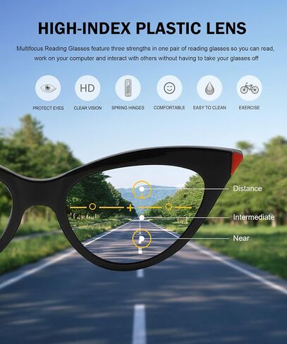 Eyekepper 4-حزمة نظارات القراءة متعددة التركيز التقدمية الضوء الأزرق حجب للنساء القط العين لا خط القراء متعدد البؤر in Saudi Arabia
