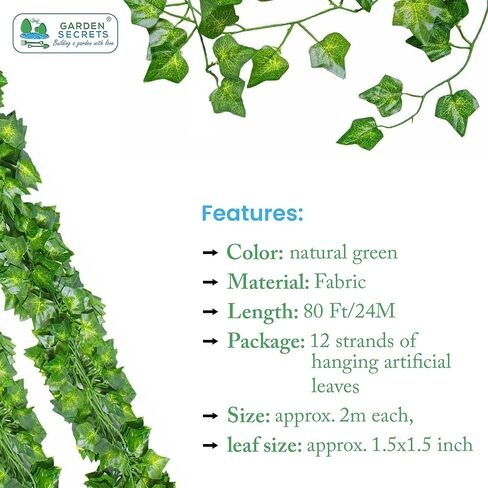 GARDEN SECRETS Artificial Hanging Plant Fake Plants Ivy Vine Garland Green Leaf Leaves 12 Strands for Home Garden in Saudi Arabia