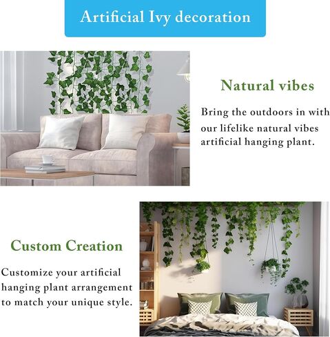 GARDEN SECRETS Artificial Hanging Plant Fake Plants Ivy Vine Garland Green Leaf Leaves 12 Strands for Home Garden in Saudi Arabia