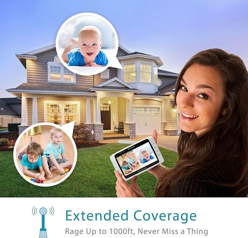 Moonybaby 5" No WiFi Baby Monitor with 2 Cameras and Audio, Split Screen with Wide View, 2-Way Audio, Auto Night Vision, Zoom, Sound Activated, and Temperature Display in Kuwait