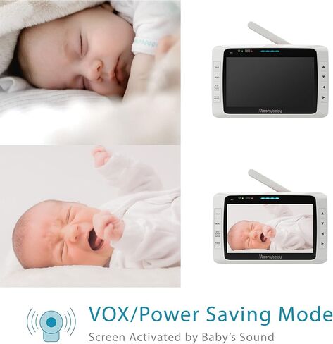 Moonybaby 5" No WiFi Baby Monitor with 2 Cameras and Audio, Split Screen with Wide View, 2-Way Audio, Auto Night Vision, Zoom, Sound Activated, and Temperature Display in Kuwait